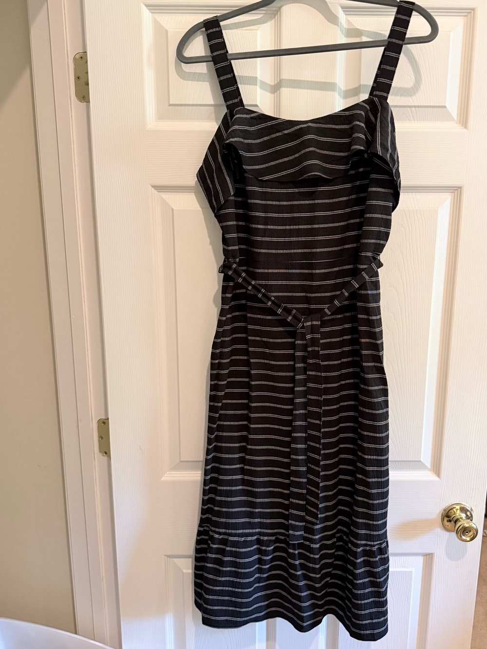 Banana Republic Black and White Striped Midi Dress with Tie Waist